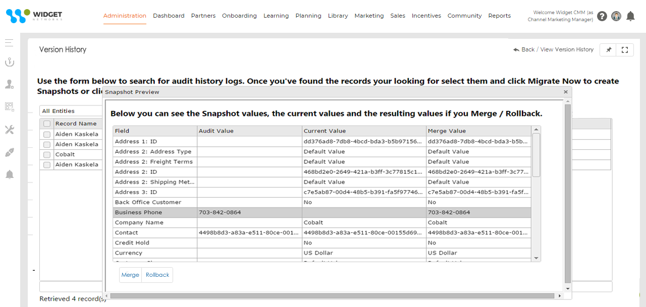 change management Record Rollback