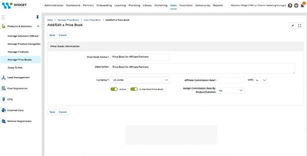 Image showing ZINFI's referral pricebook management capability