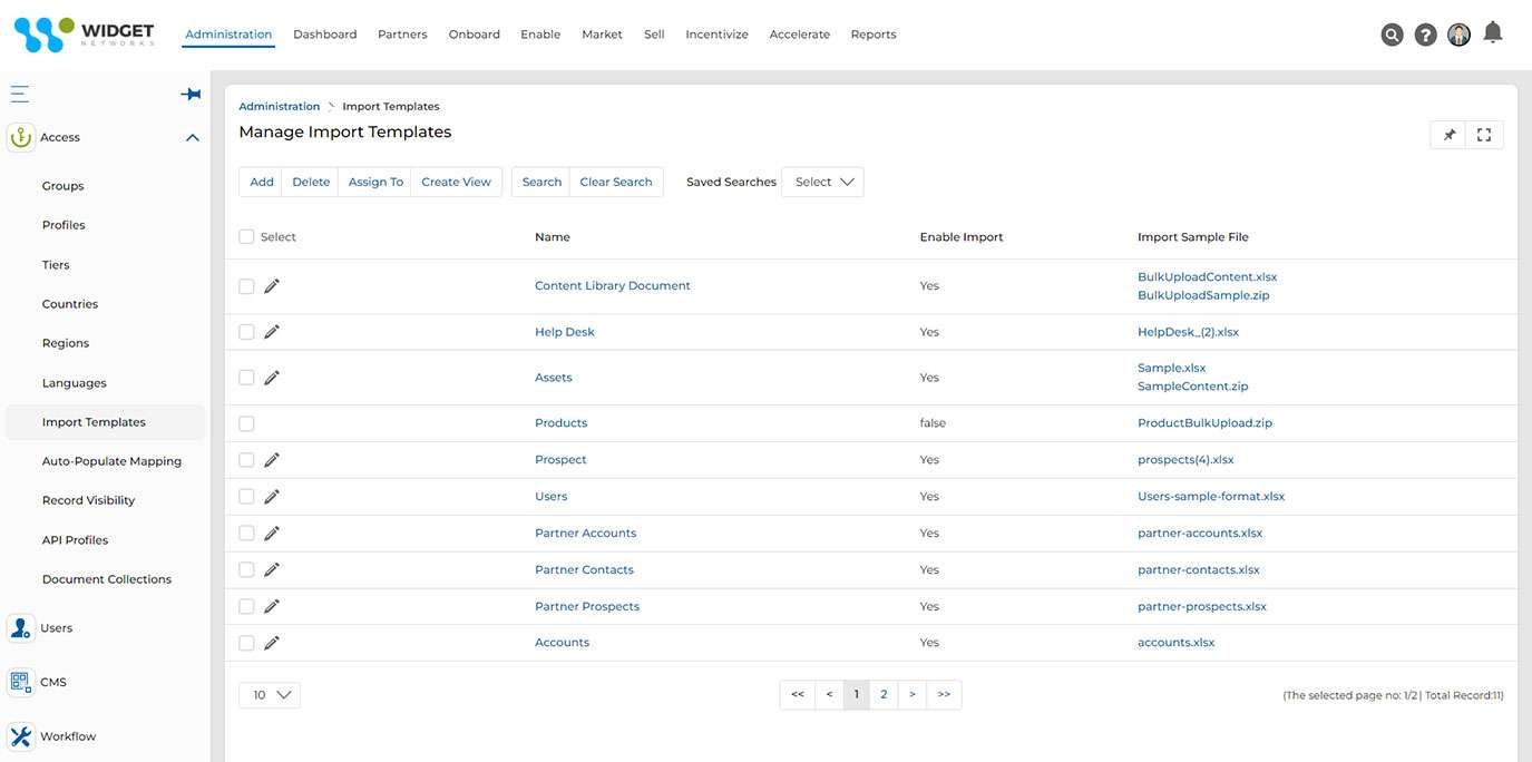 Access Management Manage Import Template