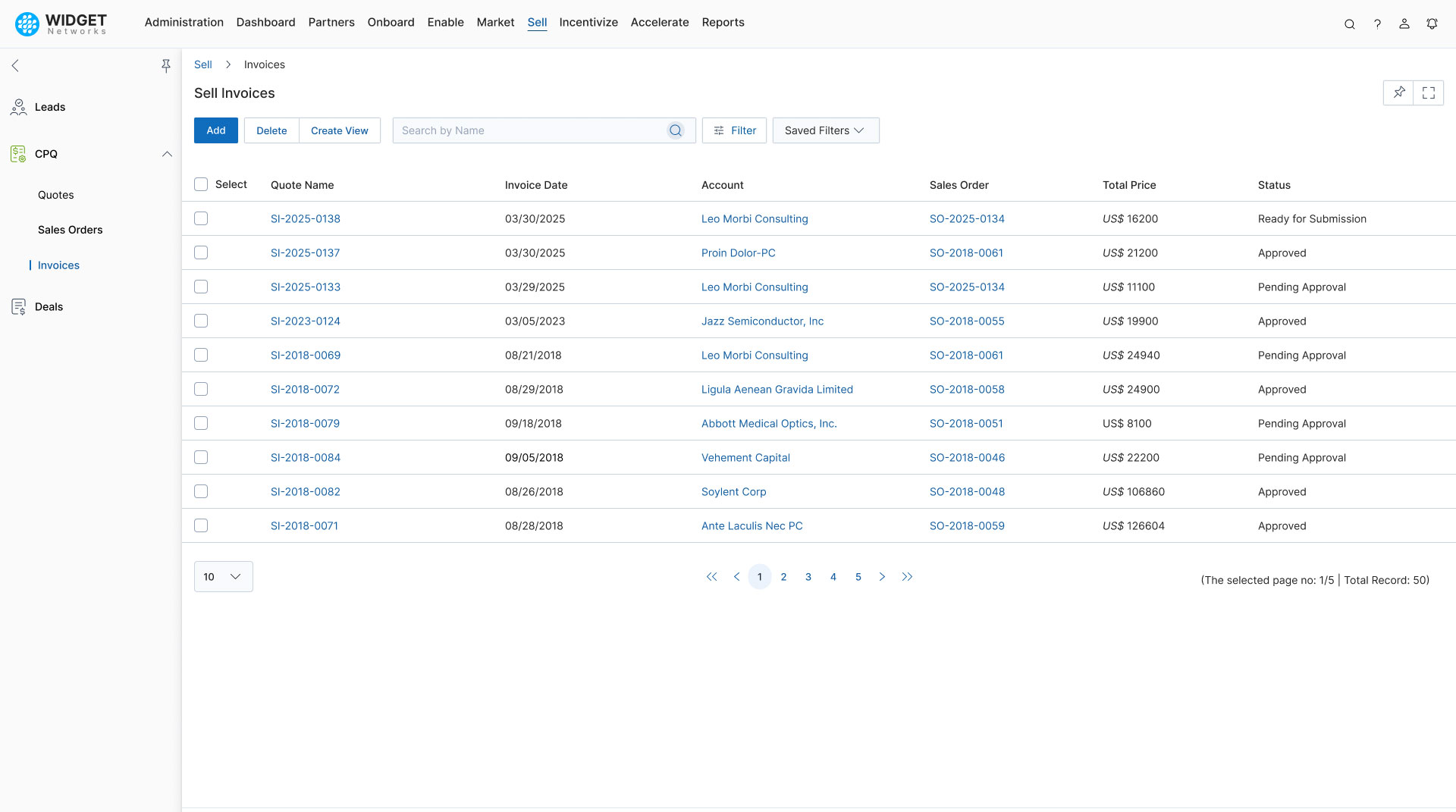 CPQ View Invoices