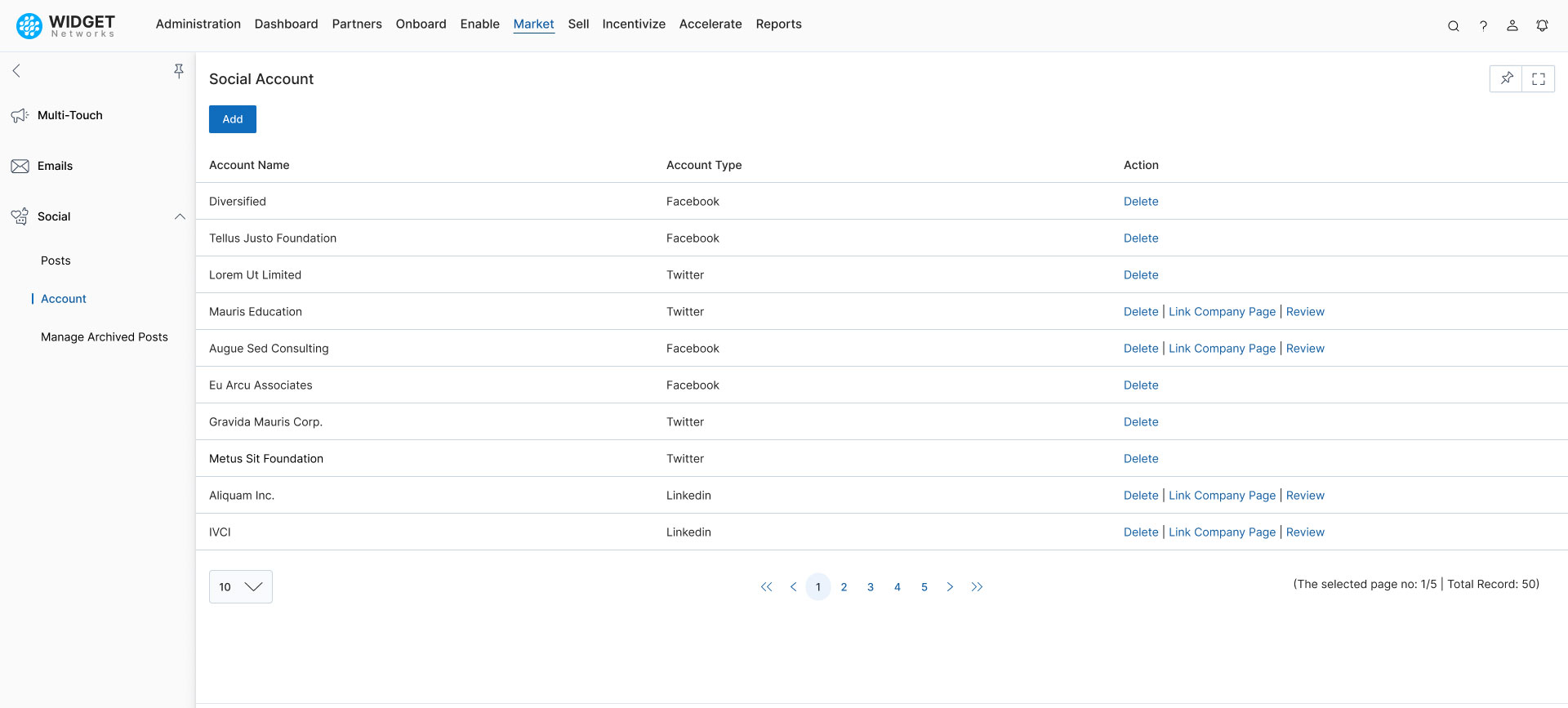 Social Syndication Management Social Accounts Details