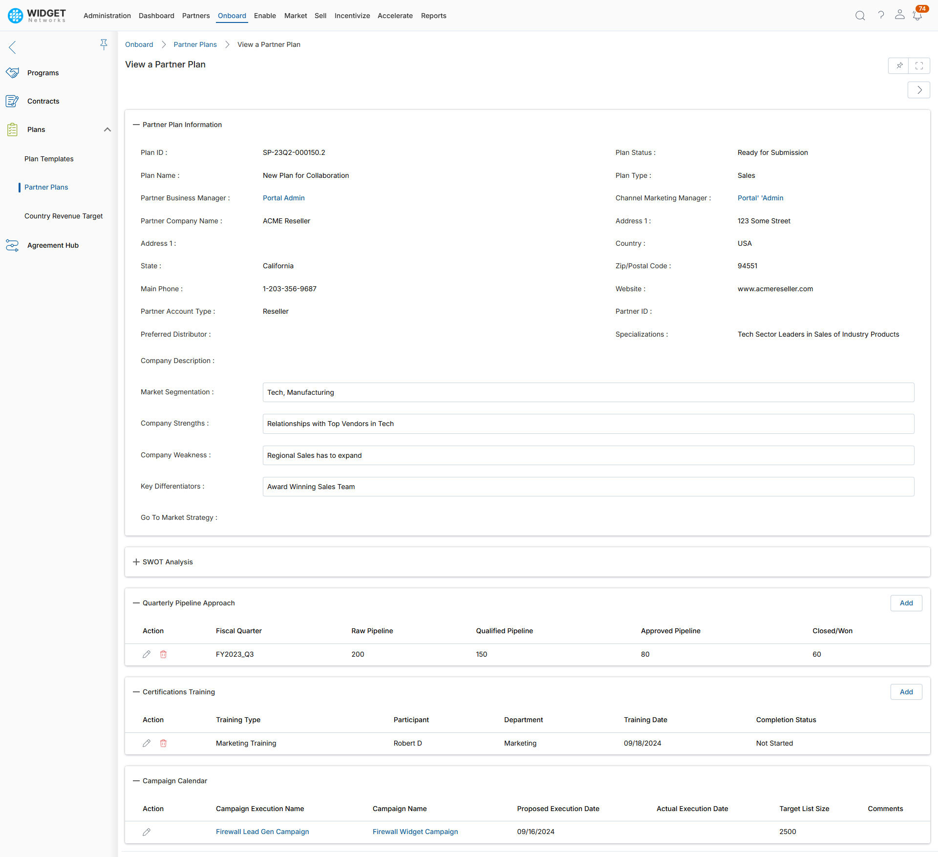 Partner Business Planning View Partner Plans