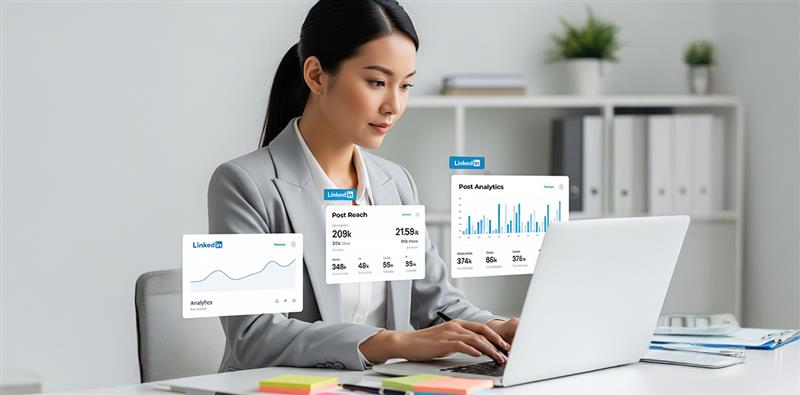 Professional analyzing LinkedIn analytics for Social Selling strategy