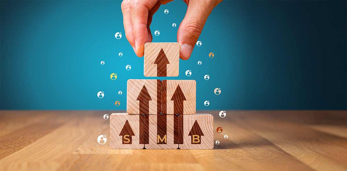 Partner Marketing strategy building SMB growth using upward arrow blocks.