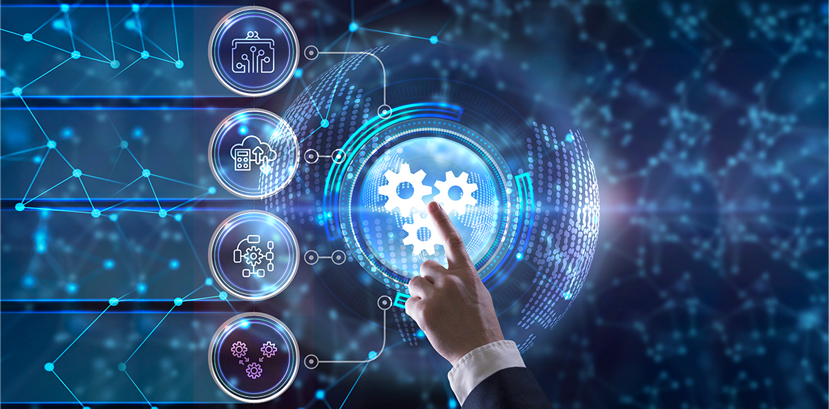 MSP technology automation with unified toolsets and digital transformation icons.