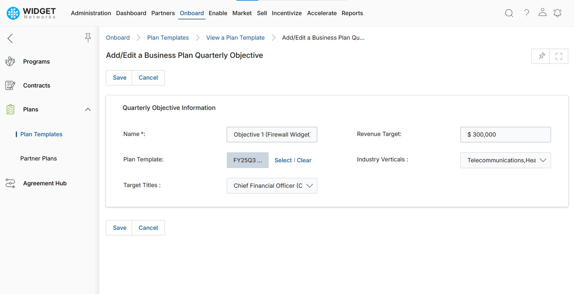 Partner Business Planning Add or Edit Templates