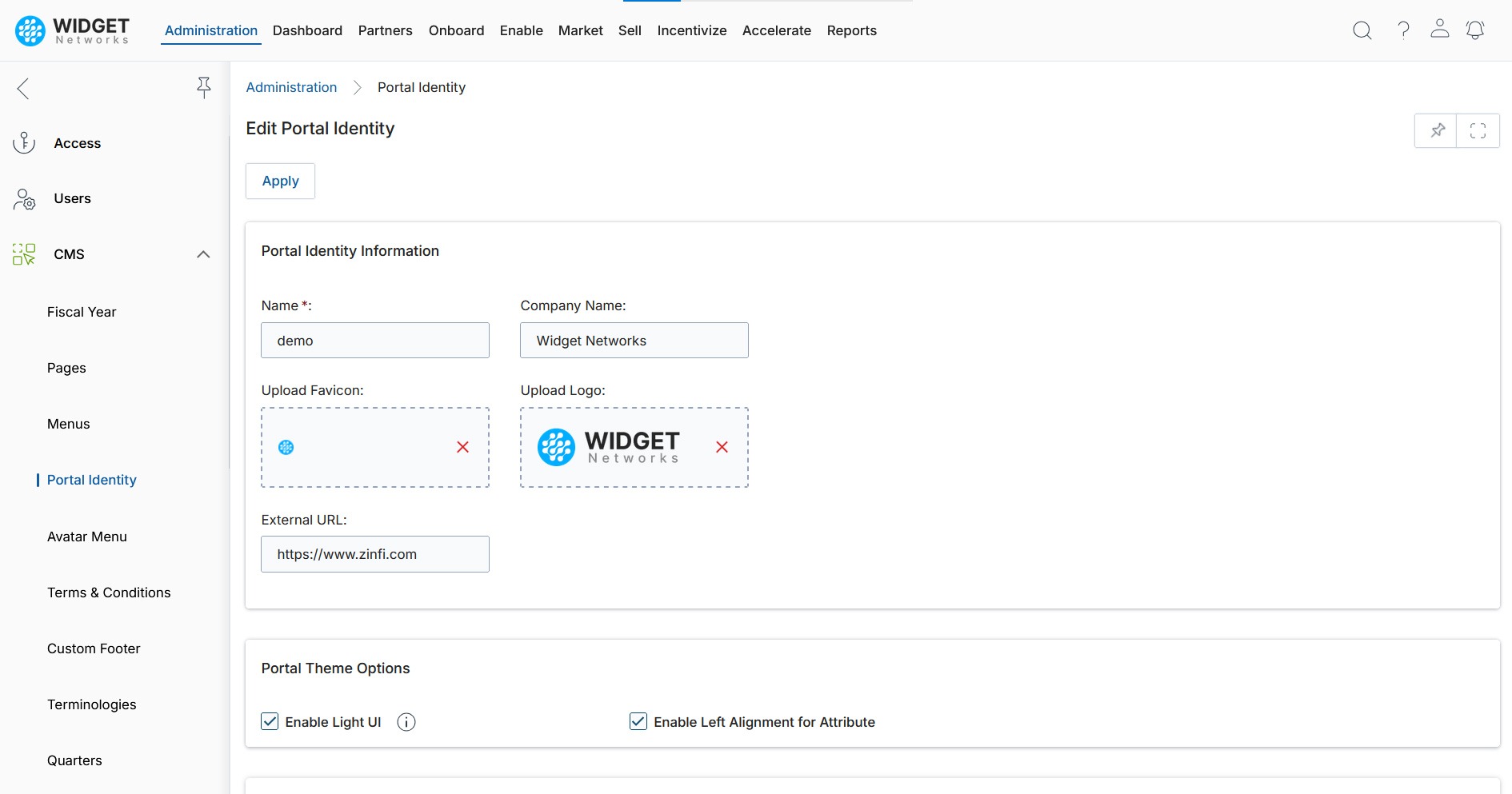 Content Management System Portal Identity and Theme Management
