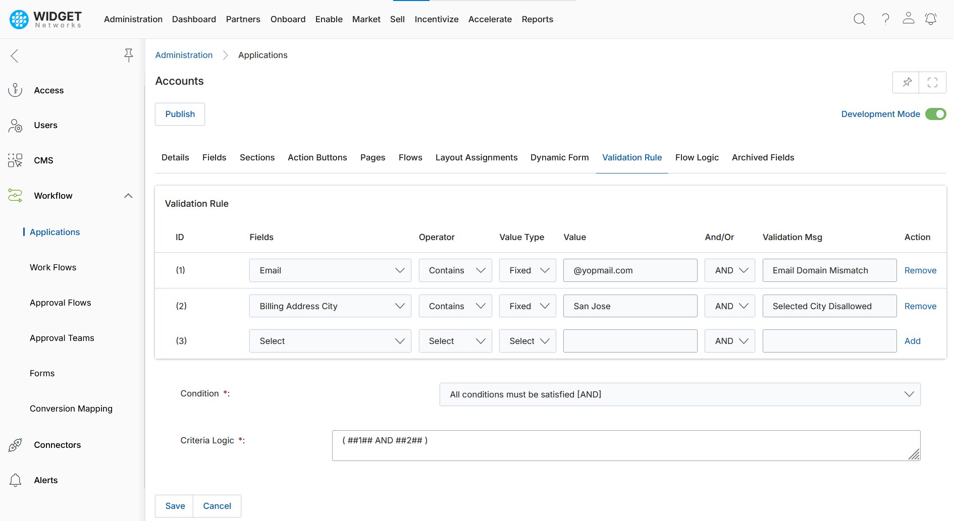 Workflow Management Validation Rules and Flow Logic