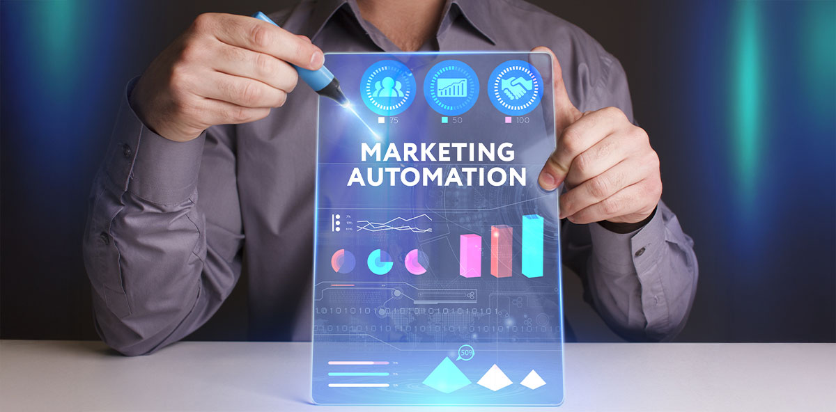 Partner Marketing with AI showing digital marketing automation dashboard and analytics visualization.