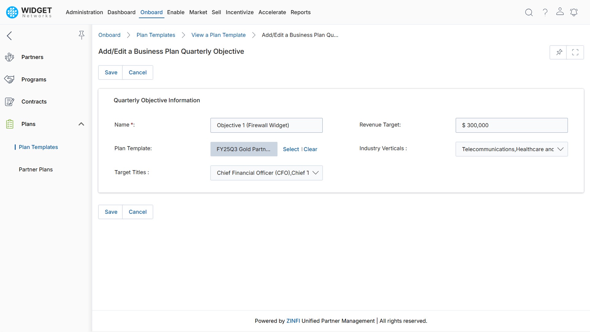Partner Business Planning Add or Edit Templates