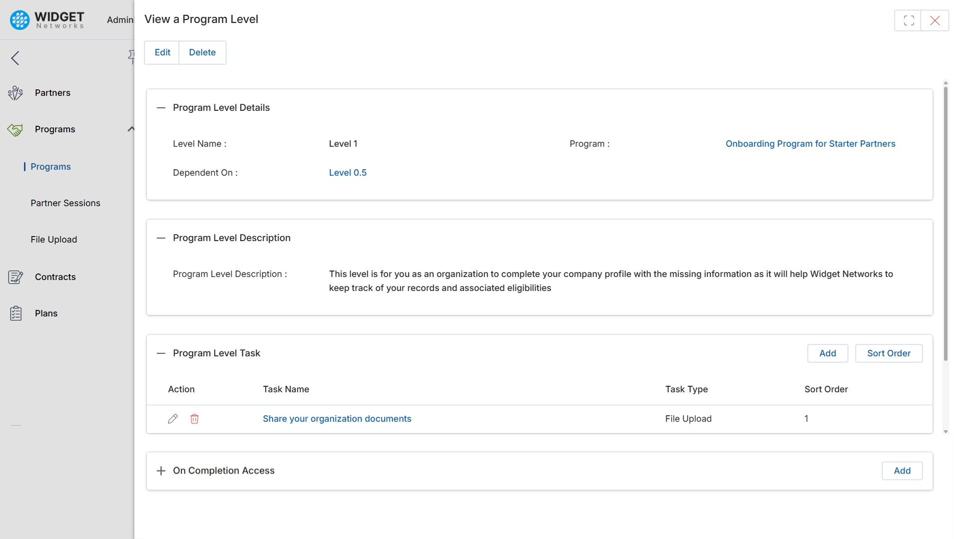 Manage Program Levels and Tasks