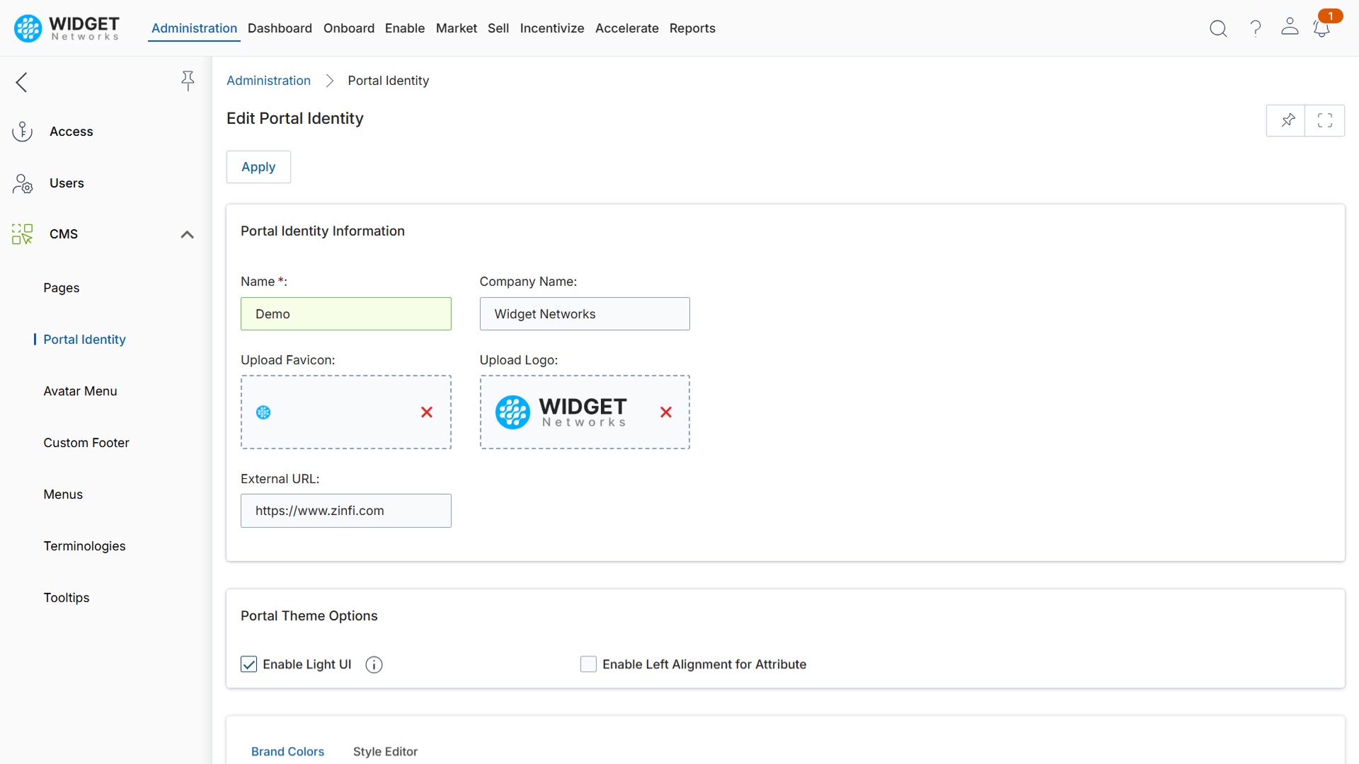 Content Management System Portal Identity and Theme Management