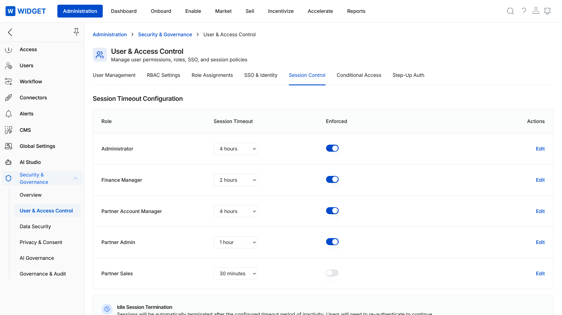 Security Governance Session Control