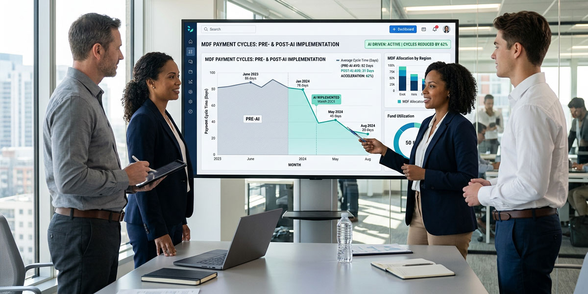 A dashboard graph showing accelerated payment cycles for market development funds after implementing AI