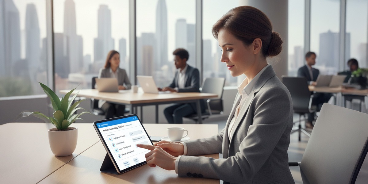 A channel manager reviewing a partner onboarding checklist on a tablet.