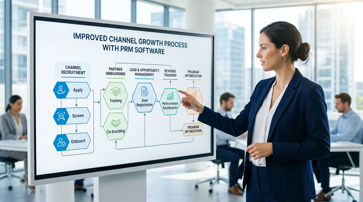 A flowchart illustrates the improved channel growth process with PRM software.