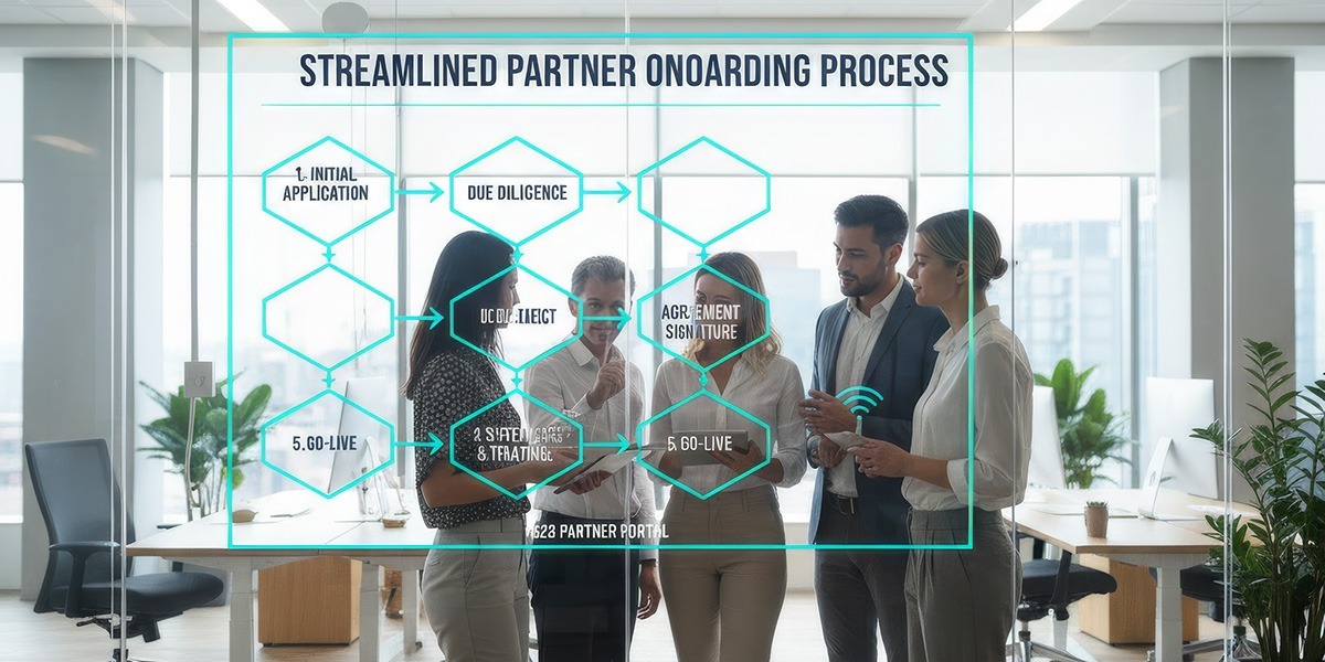 Flowchart illustrating a streamlined partner onboarding process within a modern business-to-business portal.