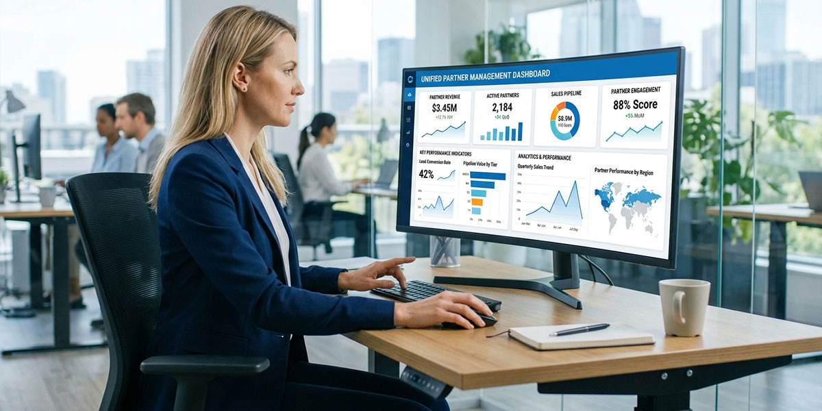 A dashboard from a Unified Partner Management platform showing key performance indicators and analytics.