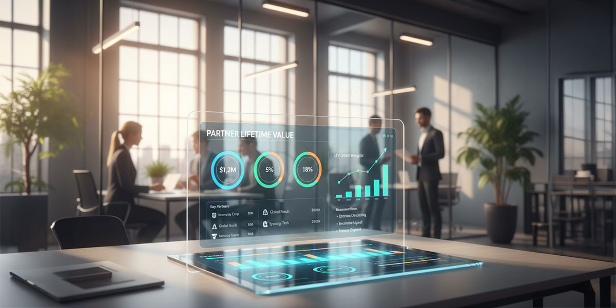 A dashboard within a PRM showing key performance metrics for partner lifetime value.