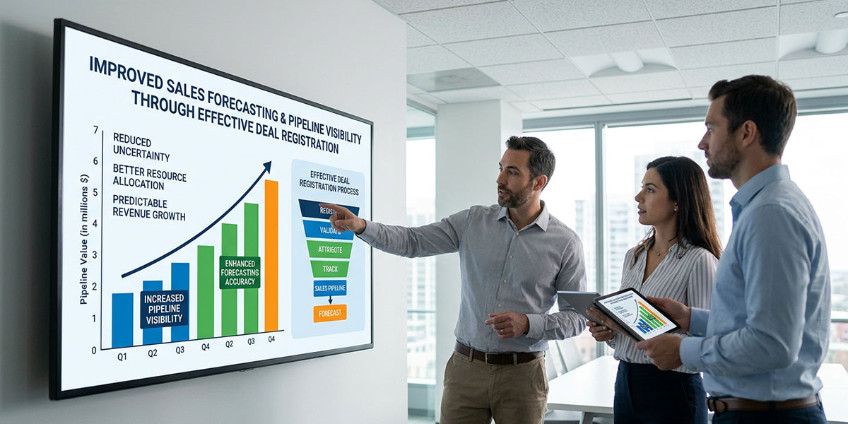 A chart illustrating improved sales forecasting and pipeline visibility through effective deal registration.