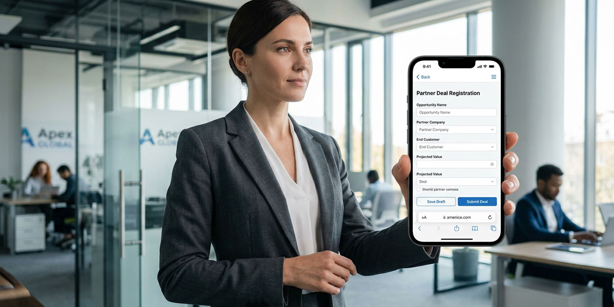 A mobile device displaying a simple and clean deal registration form for partners on the go.