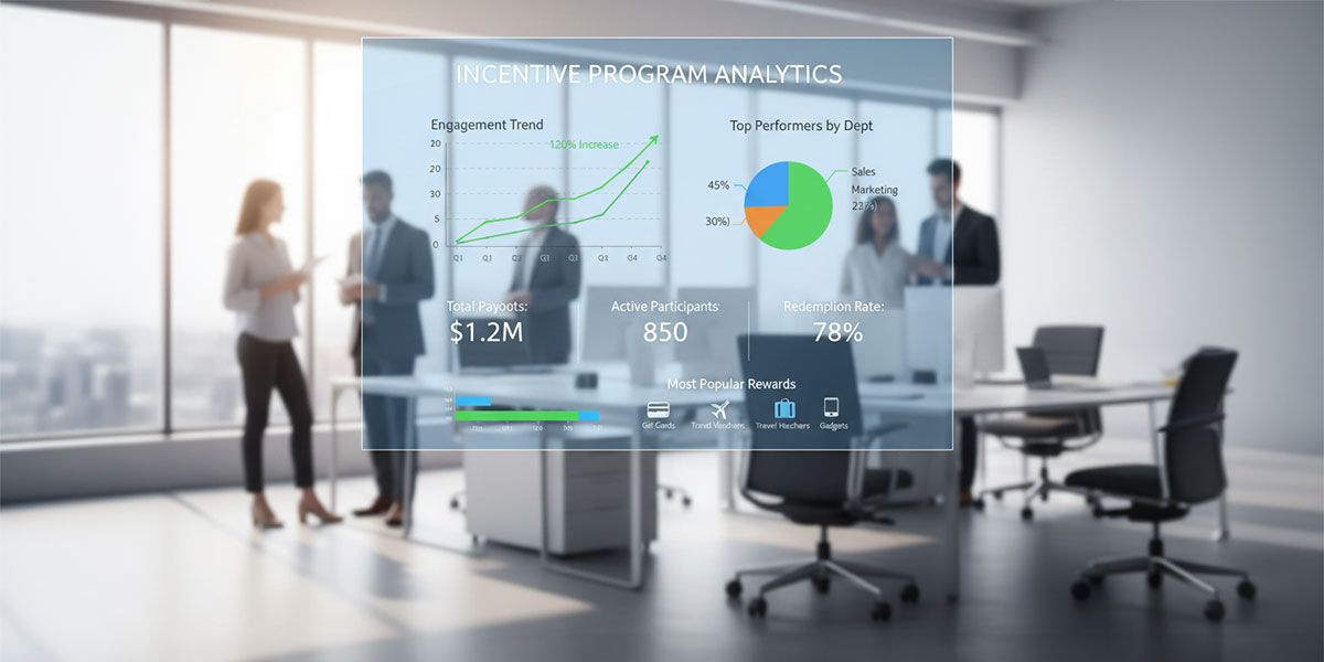 A dashboard showing analytics for an incentive management program.