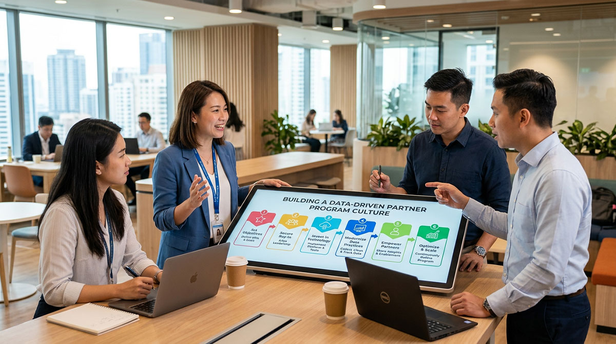A diagram illustrating the steps to build a data-driven partner program culture.