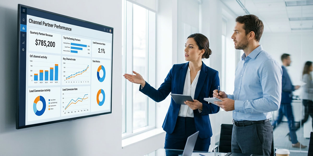Analytics dashboard showcasing shared data and performance metrics for channel partners.