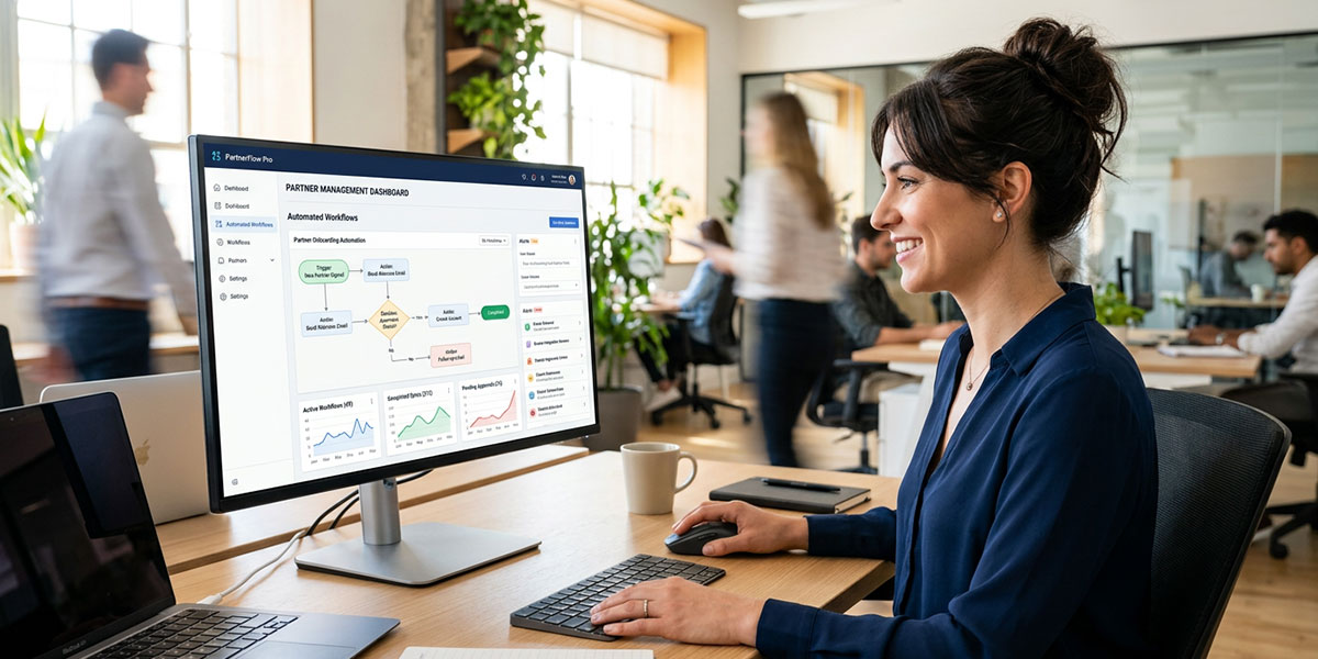 A user interface displaying automated workflows in a partner management software dashboard.