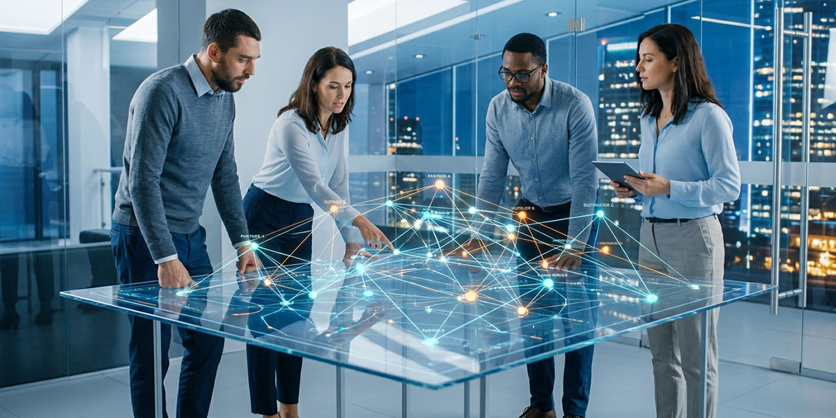 A complex network of interconnected nodes representing a modern digital partner ecosystem.
