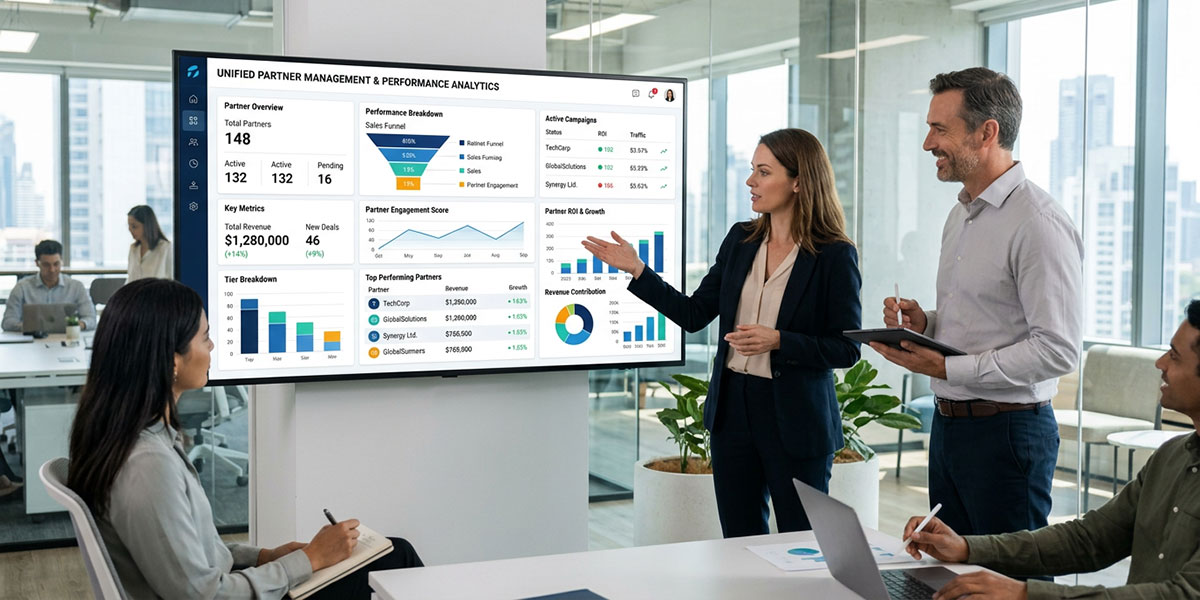 Dashboard showing unified partner management data and performance analytics.