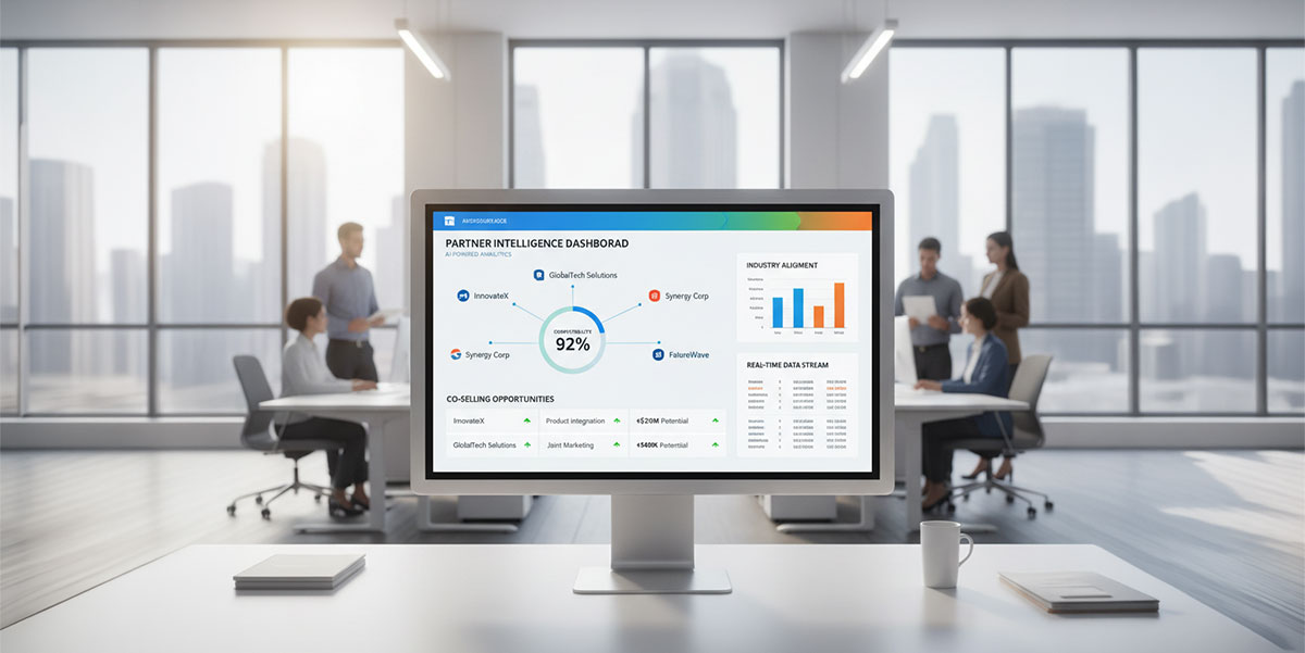 An AI-powered dashboard displaying partner compatibility scores and potential co-selling opportunities.