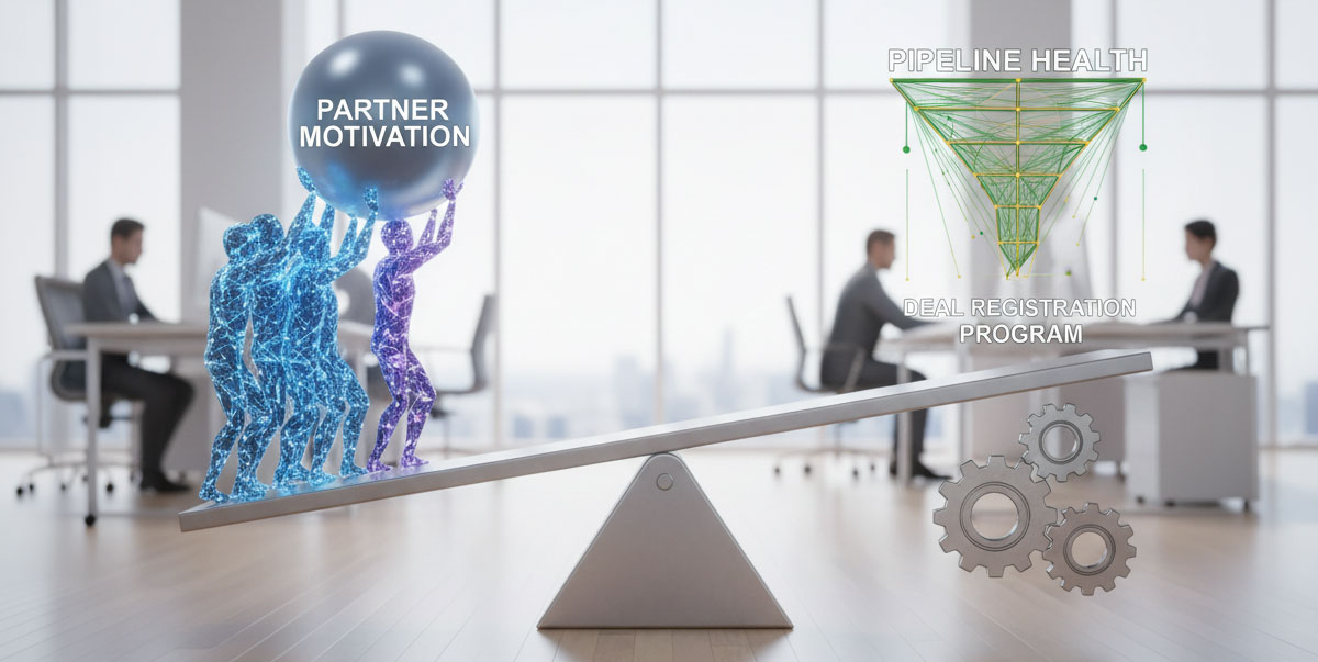 A seesaw balancing partner motivation and pipeline health in a deal registration program.