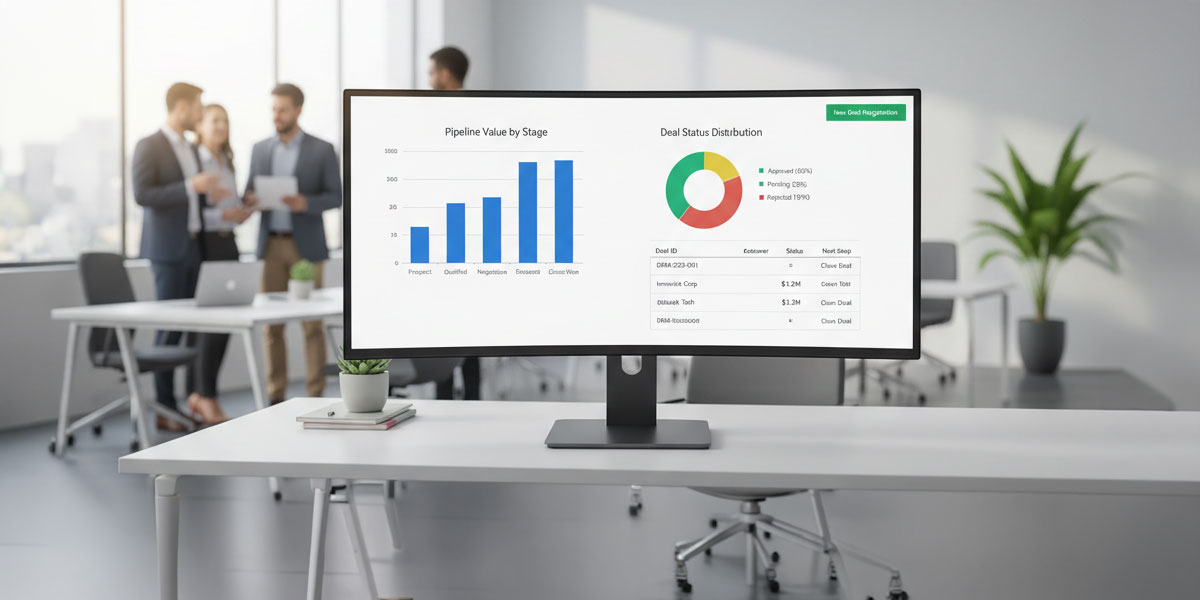 A dashboard interface showing automated deal registration management software.