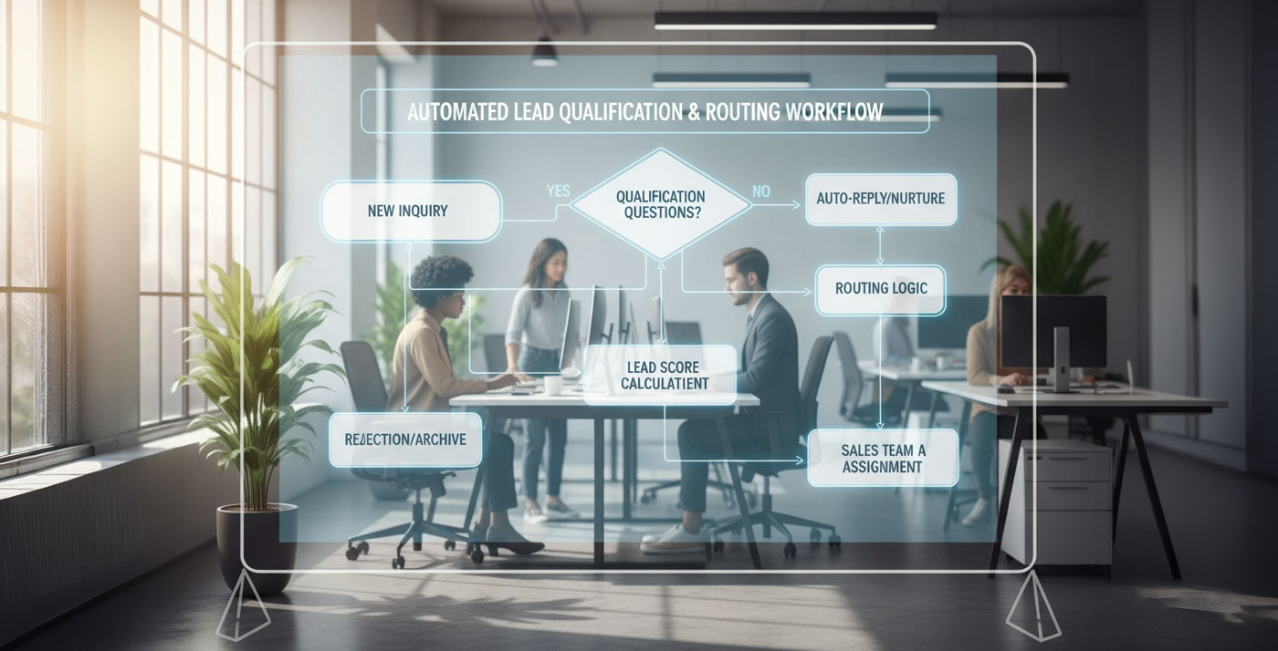 Flowchart illustrating automated lead qualification and routing workflow