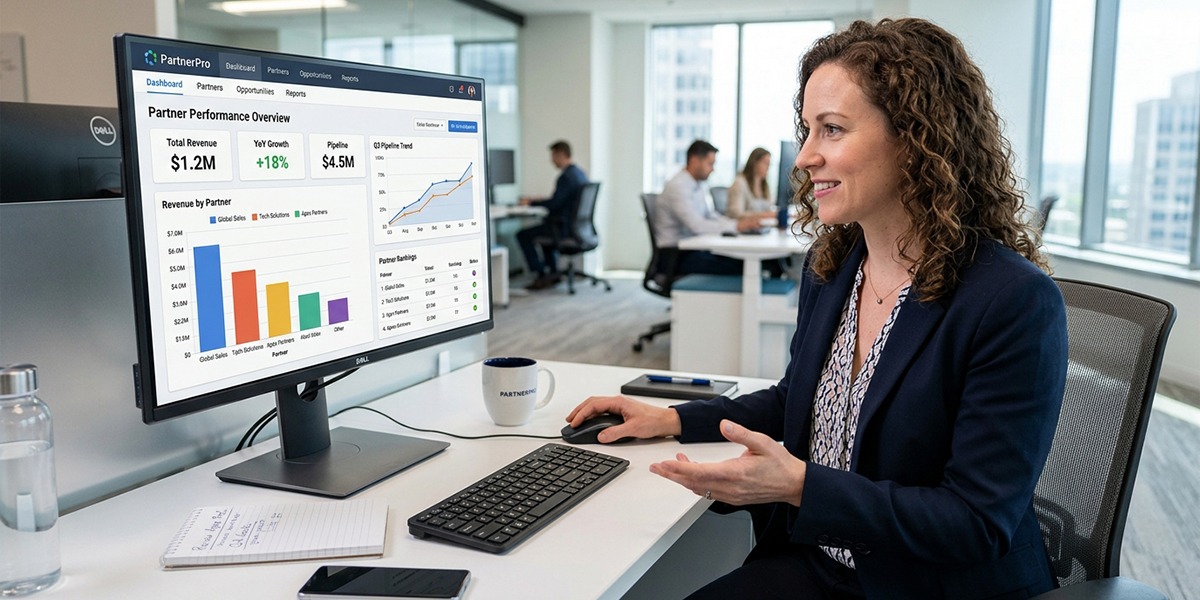 A channel manager reviewing partner performance dashboards within a PRM software interface.