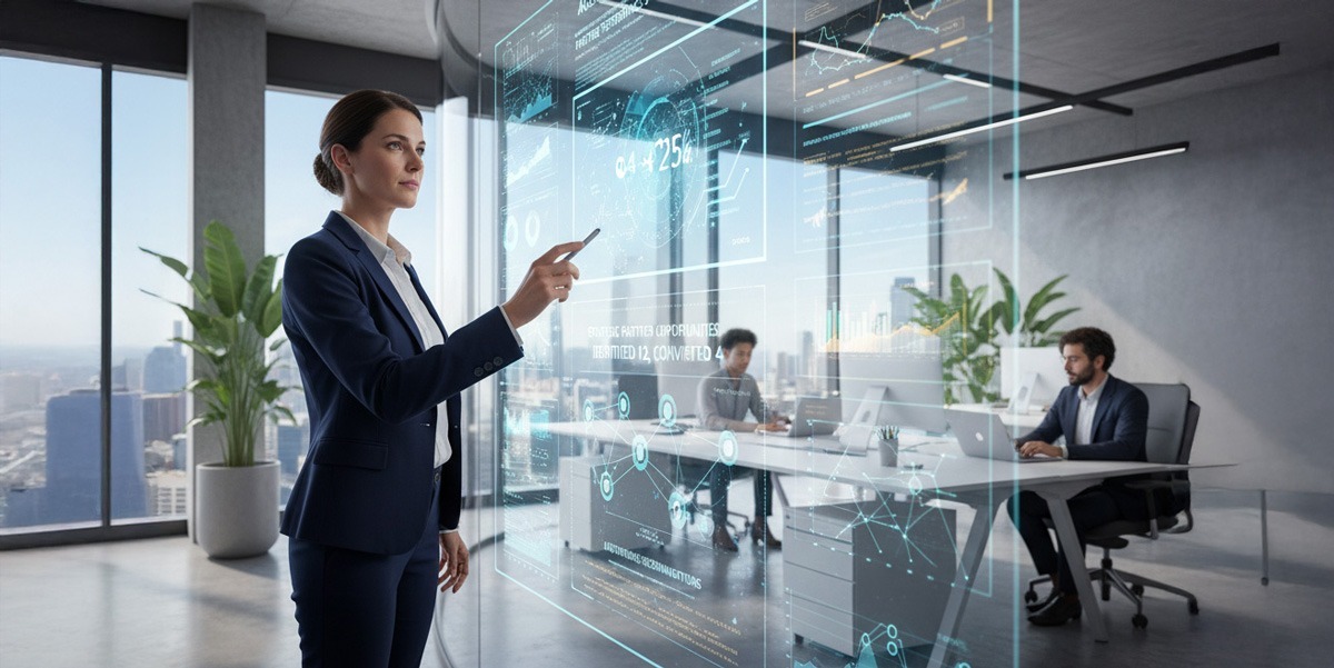 A partner manager reviewing a dashboard powered by agentic AI insights.