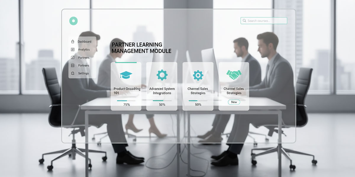 A user interface showing a partner learning management module within a B2B portal.