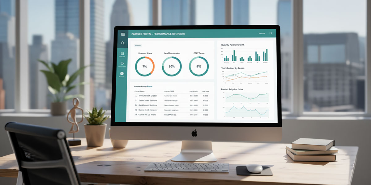 An analytics dashboard displaying partner performance metrics within a partner portal.