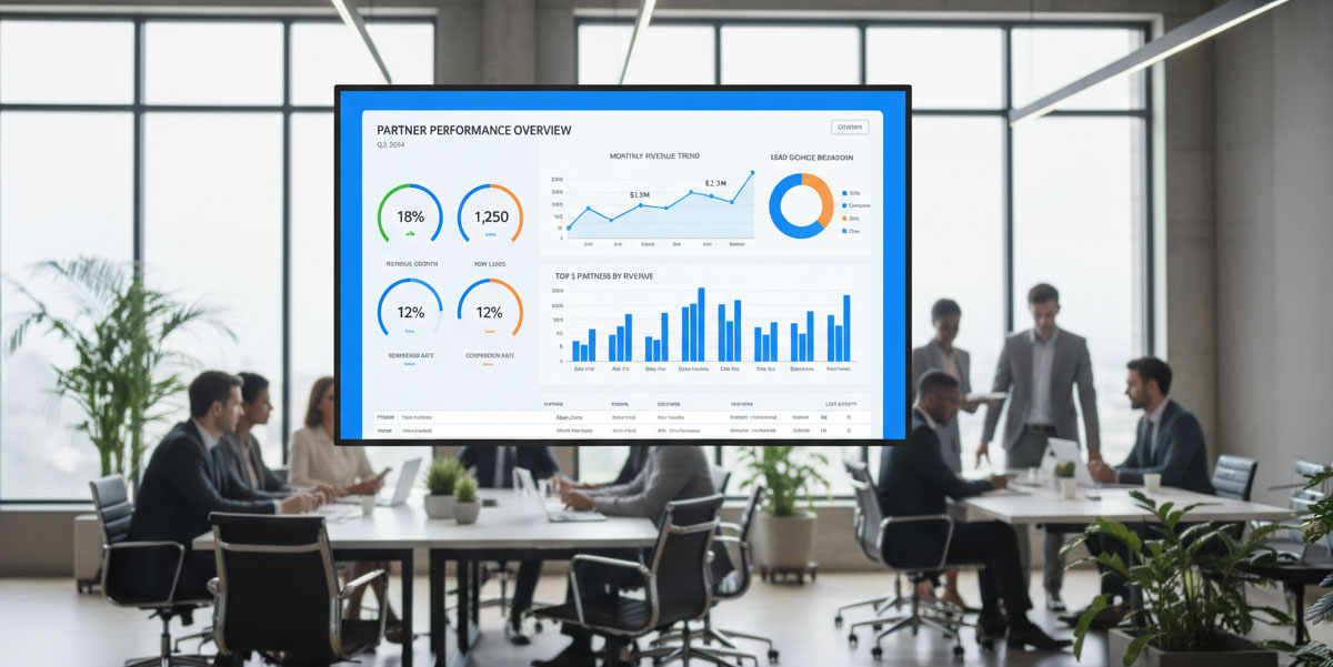A detailed analytics dashboard from a partner portal showing graphs and KPIs.