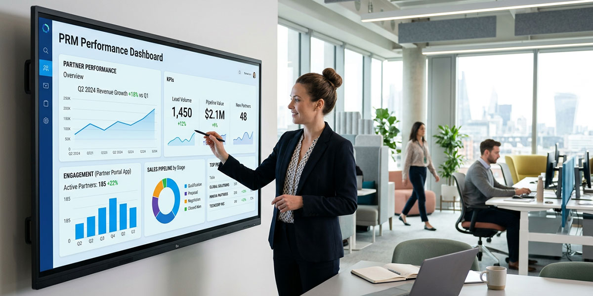 A dashboard displaying key performance indicators and reports for a new Partner Relationship Management system.