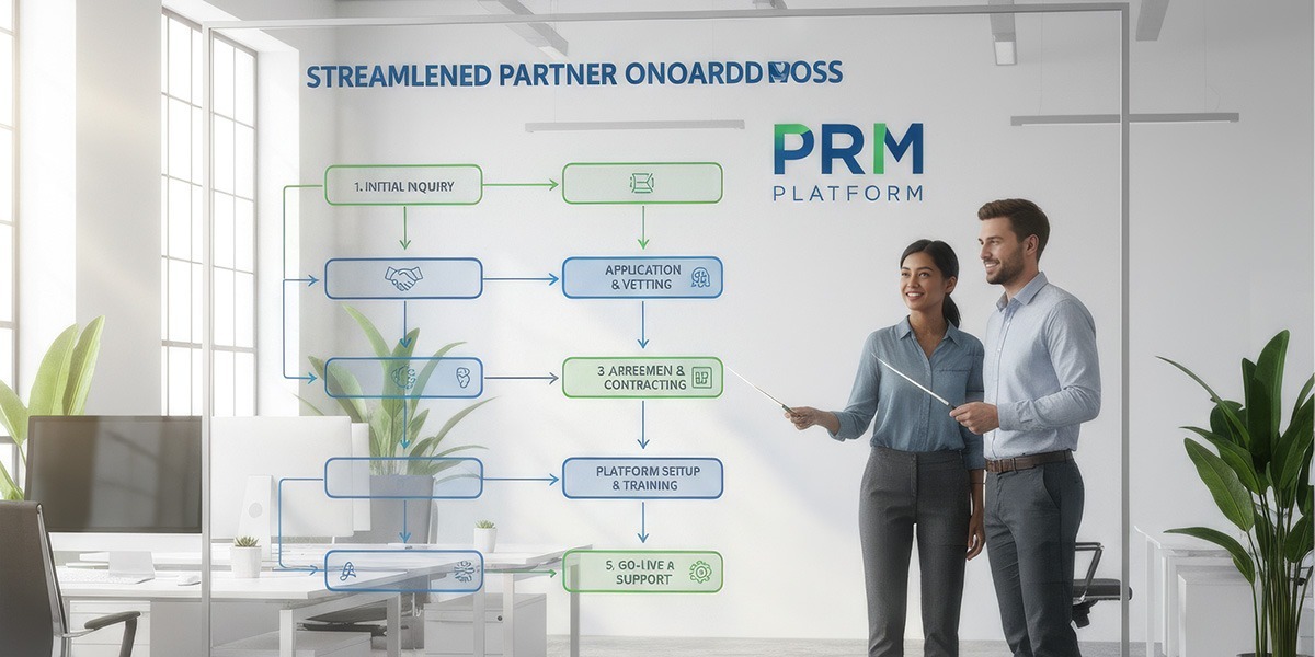 A flowchart showing the streamlined partner onboarding process with a PRM platform.