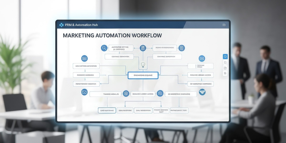Marketing automation workflow within a PRM software interface.