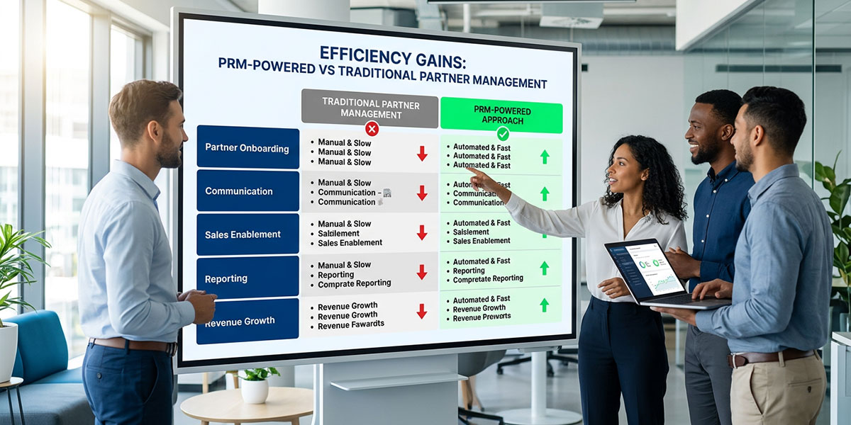 A comparison chart highlighting the efficiency gains of using a PRM-powered approach over traditional methods.