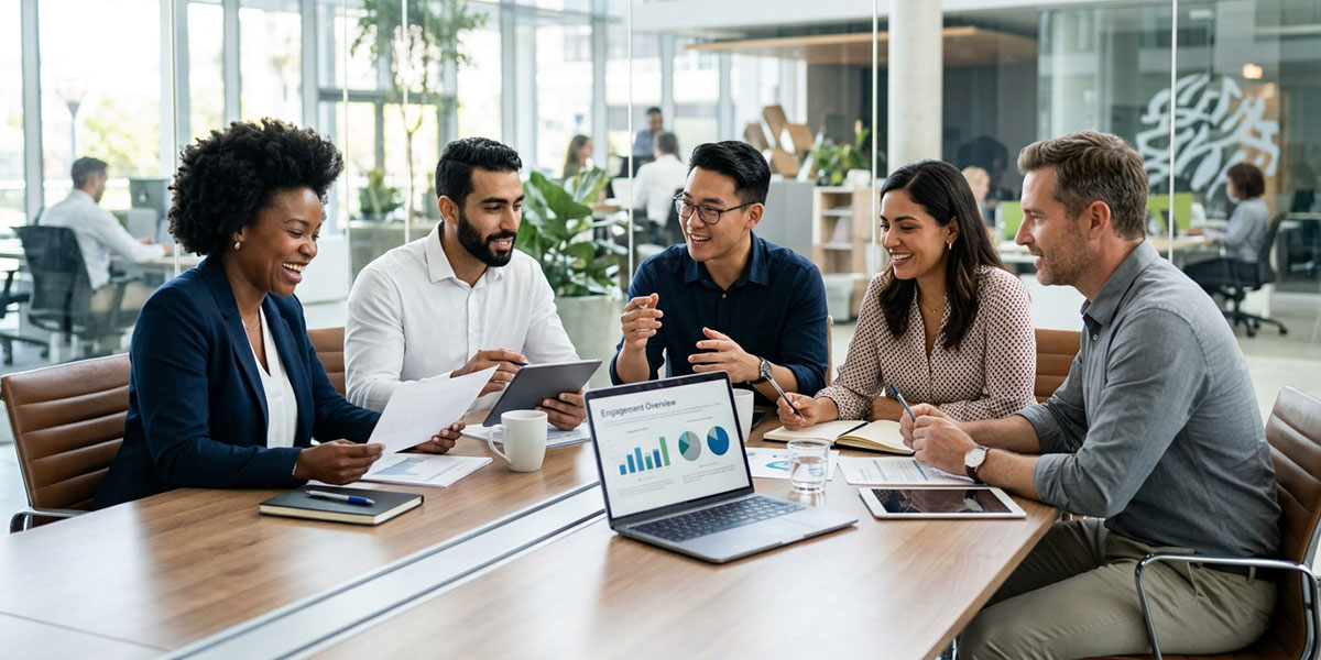 A group of diverse business partners collaborating around a table, symbolizing strong partner engagement.