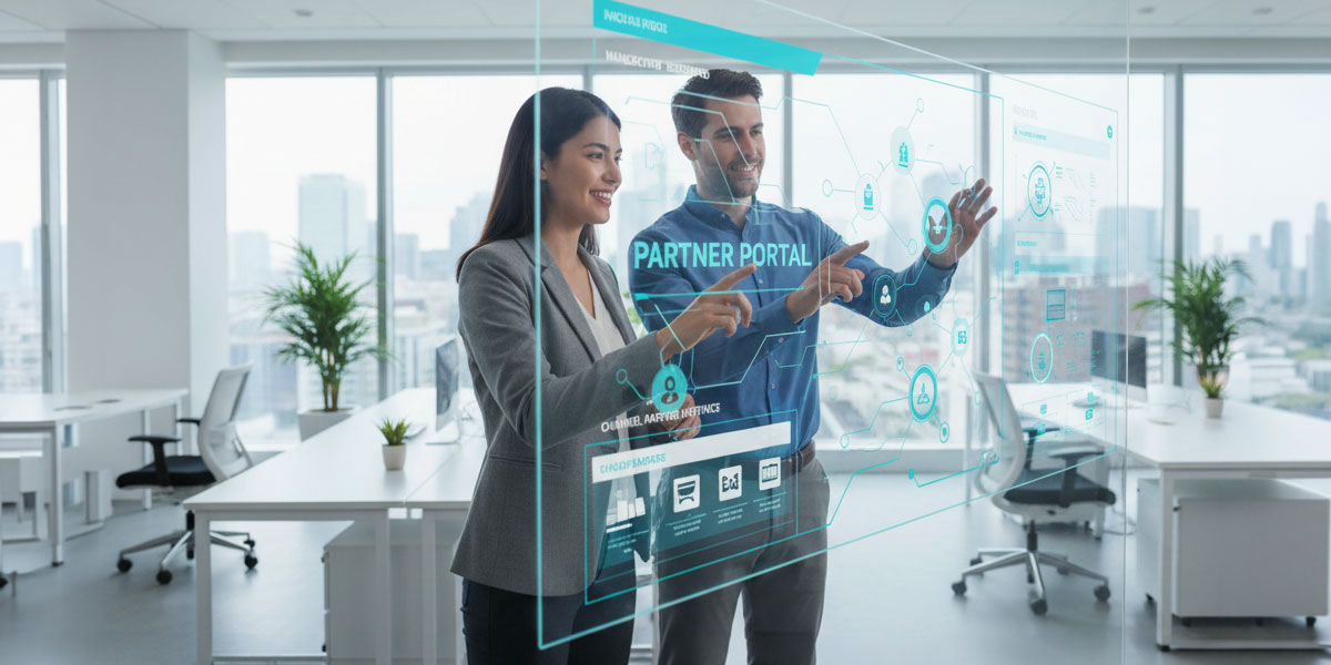A diagram showing the evolution of a partner portal from a simple tool to a full platform.