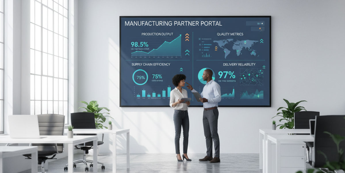 A dashboard showing key performance indicators (KPIs) within a manufacturing partner portal.