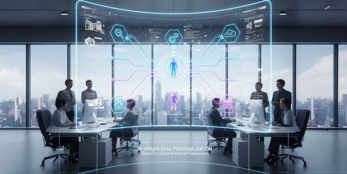 A futuristic graphic showing AI agents personalizing the deal registration experience for different channel partners.