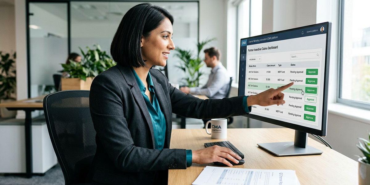 A manager approving partner incentive claims on a channel marketing automation platform.