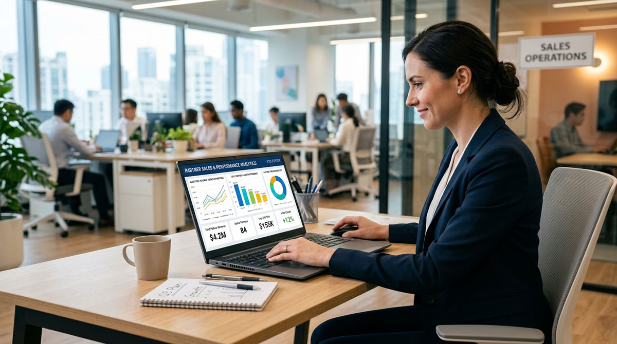 Graph showing partner sales performance analytics on a business intelligence dashboard.